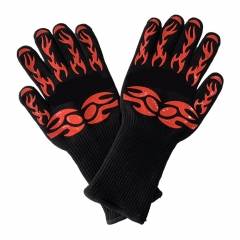 Deliwear Red black pattern oven gloves bbq gloves extreme heat resistant bbq kitchen cooking gloves