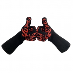 Deliwear Red black pattern oven gloves bbq gloves extreme heat resistant bbq kitchen cooking gloves