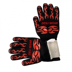 Deliwear Red black pattern oven gloves bbq gloves extreme heat resistant bbq kitchen cooking gloves