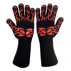 Deliwear Red black pattern oven gloves bbq gloves extreme heat resistant bbq kitchen cooking gloves