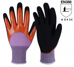 ANSI cut level A3 15G Waterproof Double Dip full Sandy nitrile coated HPPE cut resistant work glove