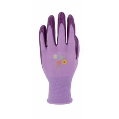 Deliwear Wholesale Ladies Children Floral Nitrile Coated Garden Work Gloves for Planting Weeding Seeding