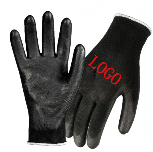 Custom Logo EN388 White Black Nylon Polyurethane Palm Fit Coated safety hand Work glove PU Dipped Anti Static ESD Glove CE Cheap