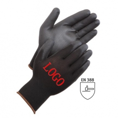 Custom Logo EN388 White Black Nylon Polyurethane Palm Fit Coated safety hand Work glove PU Dipped Anti Static ESD Glove CE Cheap