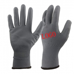 Custom Logo EN388 White Black Nylon Polyurethane Palm Fit Coated safety hand Work glove PU Dipped Anti Static ESD Glove CE Cheap