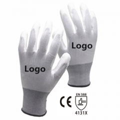 custom logo work gloves pu cheap reusable grey pu palm coated safety gloves skid resistance dexterity for gardening yard work