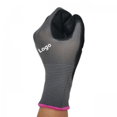 custom logo work gloves pu cheap reusable grey pu palm coated safety gloves skid resistance dexterity for gardening yard work