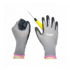 custom logo work gloves pu cheap reusable grey pu palm coated safety gloves skid resistance dexterity for gardening yard work