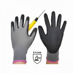 custom logo work gloves pu cheap reusable grey pu palm coated safety gloves skid resistance dexterity for gardening yard work