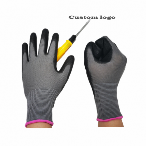EN388 good price nylon pu gloves ventilation safety work gloves black gloves pu guante seguridad for gardening house improving