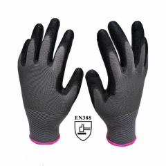 EN388 good price nylon pu gloves ventilation safety work gloves black gloves pu guante seguridad for gardening house improving