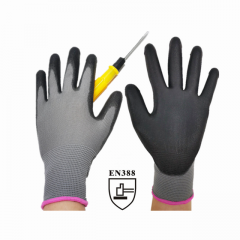 EN388 good price nylon pu gloves ventilation safety work gloves black gloves pu guante seguridad for gardening house improving