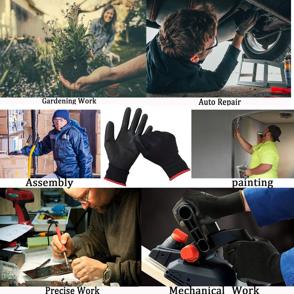 EN388 good price nylon pu gloves ventilation safety work gloves black gloves pu guante seguridad for gardening house improving