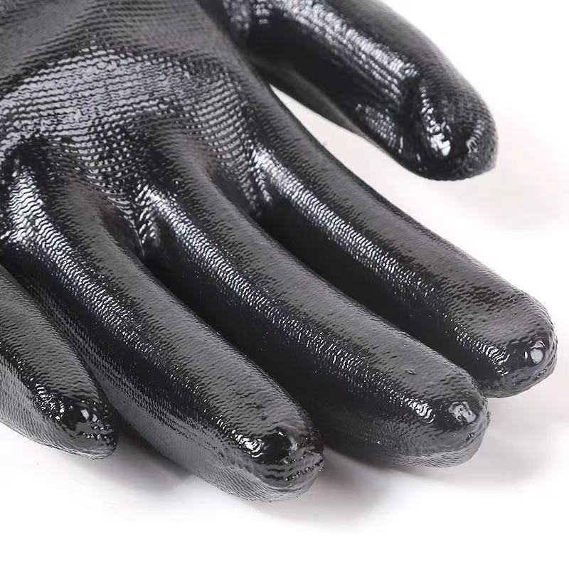 Customized logo black coated nitrile gloves work gloves nitirle oil resistant dipped nitrile gloves orange for auto repairing