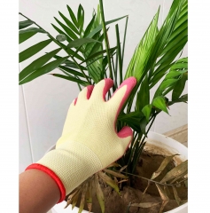 privated label anti Abrasion yellow latex dipped gloves womens garden gloves work safety for planting repairing wood carving