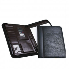 Zippered Leather Business Portfolio Padfolio with Handle