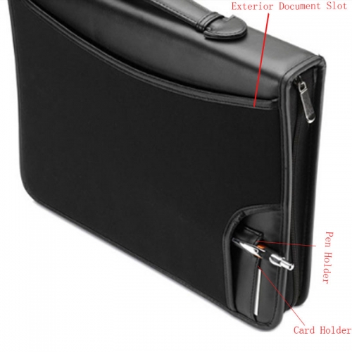 Zippered Leather Business Portfolio Padfolio with Handle
