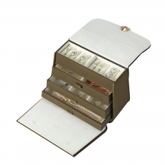 custom wooden drawer suitcase box leather jewelry cosmetic storage box lady travel handbag