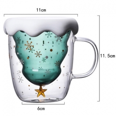 high borosilicate christmas double wall glass coffee hot chocolate mug cup with silicone lid