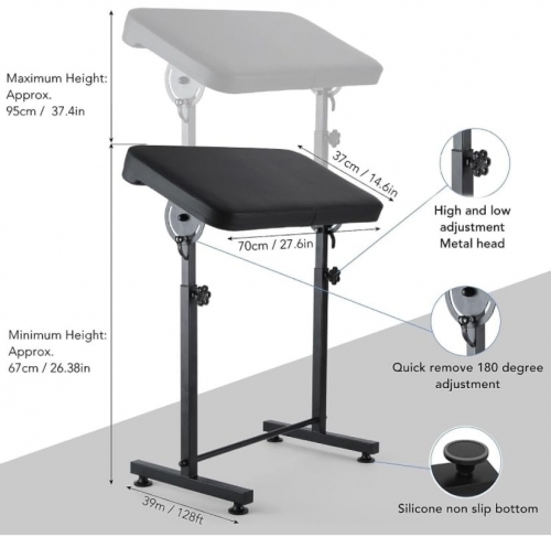 Big Tattoo Armrest Stand 27.6"x15.7"(70 x 40cm), Adjustable Height Tilt Arm Leg Rest Stand, Heavy Duty Soft Leather Pad Legrest Bracket, Steel base, f