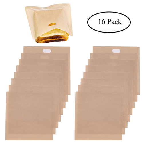 Homezal Non Stick Reusable Toaster Bags, 6.5 x 6.3 Inch, Beige, Pack of 16