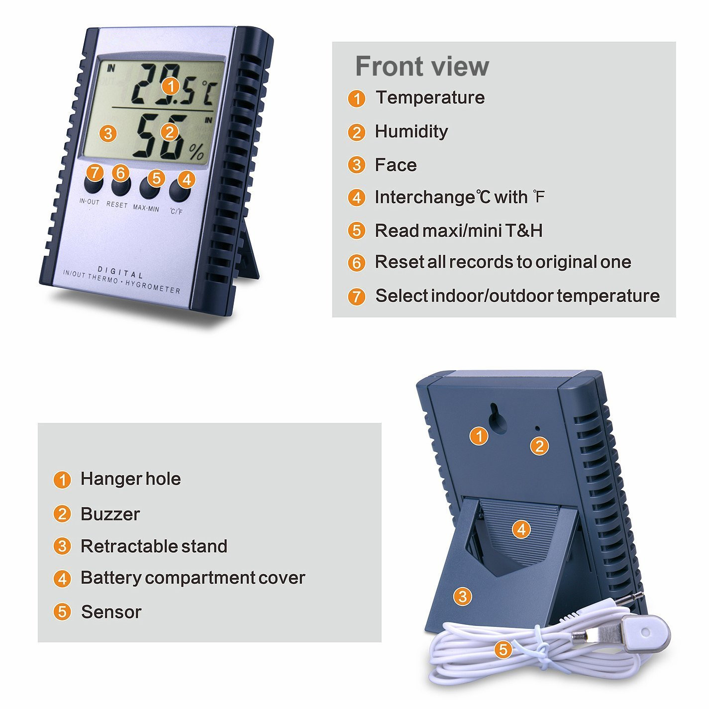 THERMOMETER AND HYGROMETER WITH PROBE