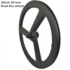 [CBRD451W3] 20inch 451 carbon 3 spoke wheels BMX bicycle carbon road/track/fixed/disc tri spoke wheels recumbent bike wheels