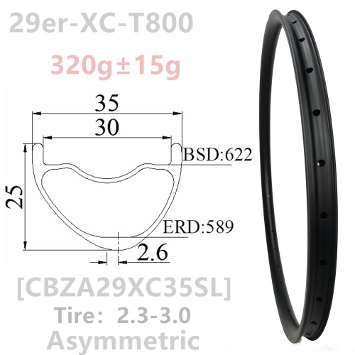 [CBZA29XC35SL] Only 320g T1000 35mm Width 25mm Depth Asymmetric 29er Carbon Fiber Mountain Bike wheel Hookless Tubeless XC AM 29er carbon rims