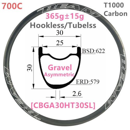 [CBGA30HT30SL-700C] Asymmetric T1000 Only 3650g NEW CX Gravel Bike 30mm Depth 700C Carbon Fiber Road Rim Tubeless Hookless carbon rims