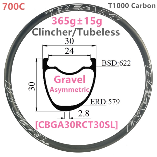 [CBGA30RCT30SL-700C] Asymmetric T1000 Only 3650g NEW CX Gravel Bike 30mm Depth 700C Carbon Fiber Road Rim Tubeless Clincher carbon rims