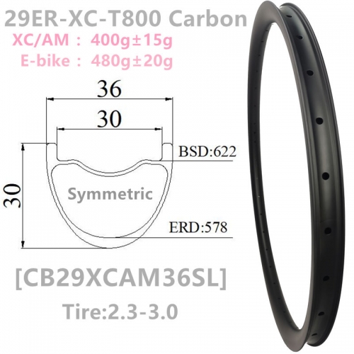 [CB29XCAM36SL] Premium 400g XC-AM 36mm Width  30mm detph 30mm Internal 29er Carbon Fiber Mountain Bike Hookless Tubeless Compatible mtb rims