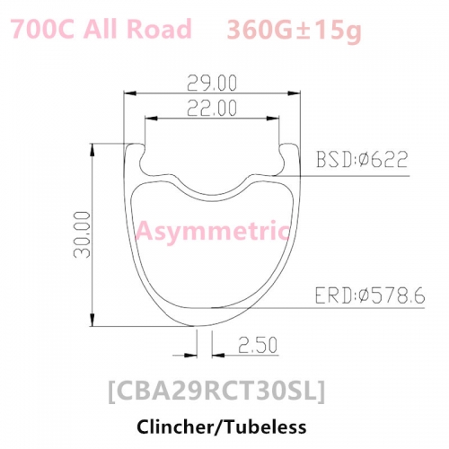 [CBA29RCT30-SL] 700C Asymmetric T800 NEW Gravel  Road Bike 30mm Depth 700C Carbon Fiber Rim Clincher Tubeless Compatible rims