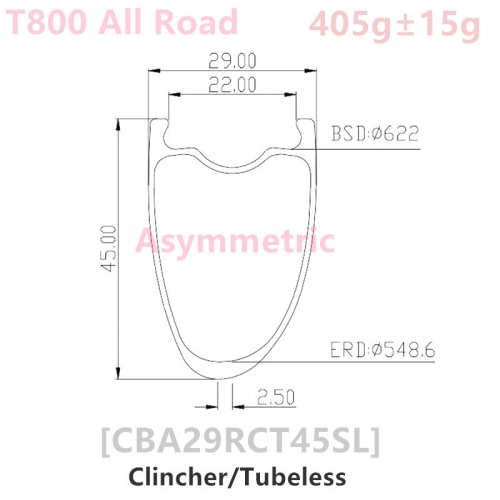 [CBA29RCT45-SL] 700C Asymmetric T800 NEW Gravel  Road Bike 29mm wide 45mm Depth 700C Carbon Fiber Rim Clincher Tubeless Compatible rims