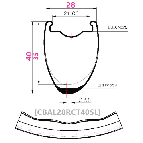 [CBAL28RCT40SL] 700C 375g Asymmetric T800 NEW Gravel  Road Bike 28mm wide 40mm Depth 700C Carbon Fiber Rim Clincher Tubeless Compatible rim