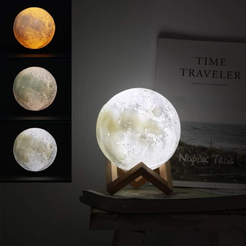 Jiusion 5.9inch Moon Lamp 3D Printing Night Light with Base, Rechargeable Indoor USB LED Night Light Bulb Touch Switch Bedroom Bookcase Bed Gift