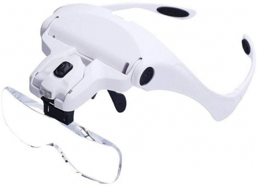 Jiusion Magnifying Glasses with Light, Head Mount Magnifier Lighted Headband Glass Loupe with 2 LED Light Additional Headstrap for Close Work, Jewelry