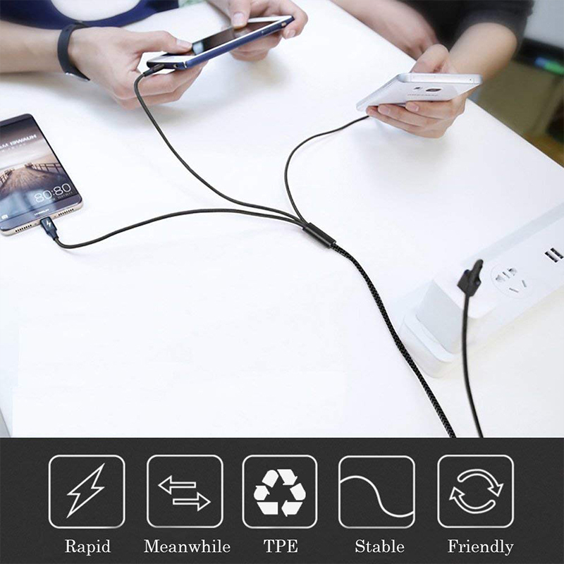 Anyfe Micro 3 in 1 Nylon Cable,High Speed Data and Charging with Micro USB / Type C / Lightning Cables