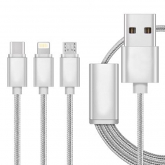 Anyfe Micro 3 in 1 Nylon Cable,High Speed Data and Charging with Micro USB / Type C / Lightning Cables