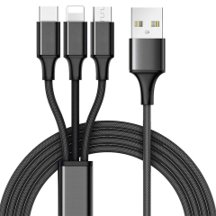 Anyfe Micro 3 in 1 Nylon Cable,High Speed Data and Charging with Micro USB / Type C / Lightning Cables