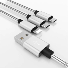 Anyfe 3 in 1 metal braided cable, High Speed Data and Charging with Micro USB / Type C / Lightning Cables
