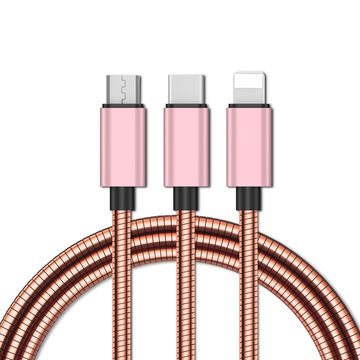 Anyfe 3 in 1 metal braided cable, High Speed Data and Charging with Micro USB / Type C / Lightning Cables