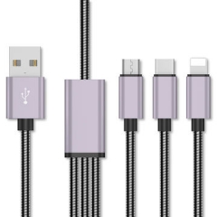 Anyfe 3 in 1 metal braided cable, High Speed Data and Charging with Micro USB / Type C / Lightning Cables