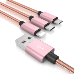 Anyfe 3 in 1 metal braided cable, High Speed Data and Charging with Micro USB / Type C / Lightning Cables