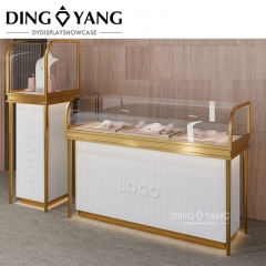 Glossy White Golden Jewelry Display Cases