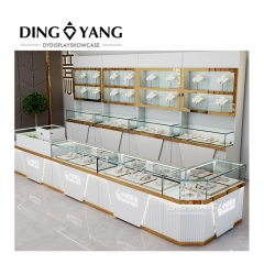 Glossy White Golden Jewelery Store Showcase