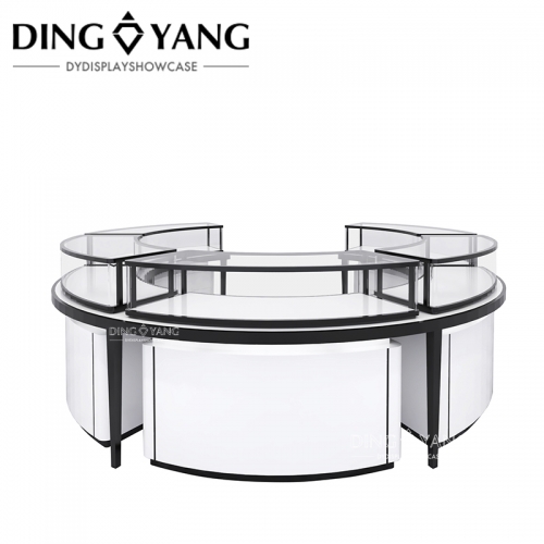 Wood Glass Round Center Island Jewelry Counter