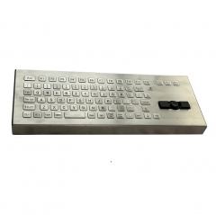 IP66 waterproof stainless steel desktop keyboard with integrated rugged joystick mouse.
