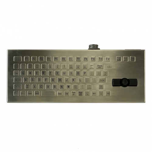 IP66 waterproof stainless steel desktop keyboard with integrated rugged joystick mouse.
