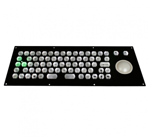 IP66 waterproof stainless steel backlight marine keyboard with integrated 50.0mm laser trackball in black eletroplated panel