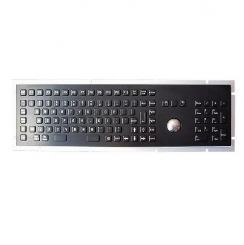 IP65 waterproof black electroplated stainless steel keyboard with integrated trackball mouse